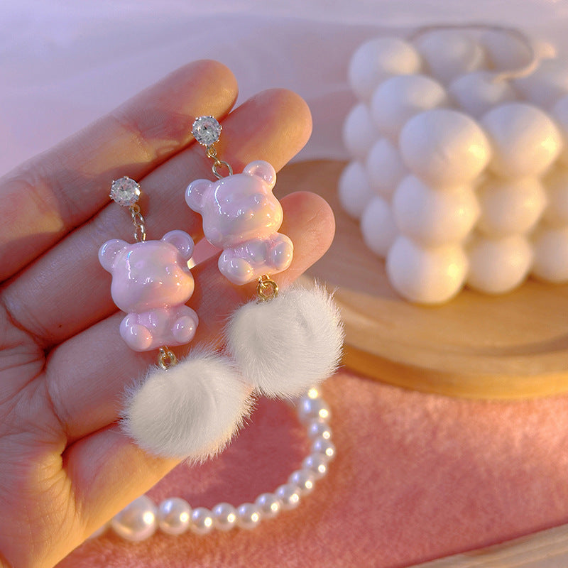 Alloy cartoon teddy bear fur ball earrings MYA-MDD165