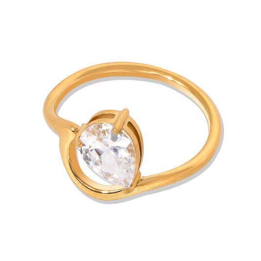 Stainless steel gold-plated water droplet diamond ring MYA-YHZX014