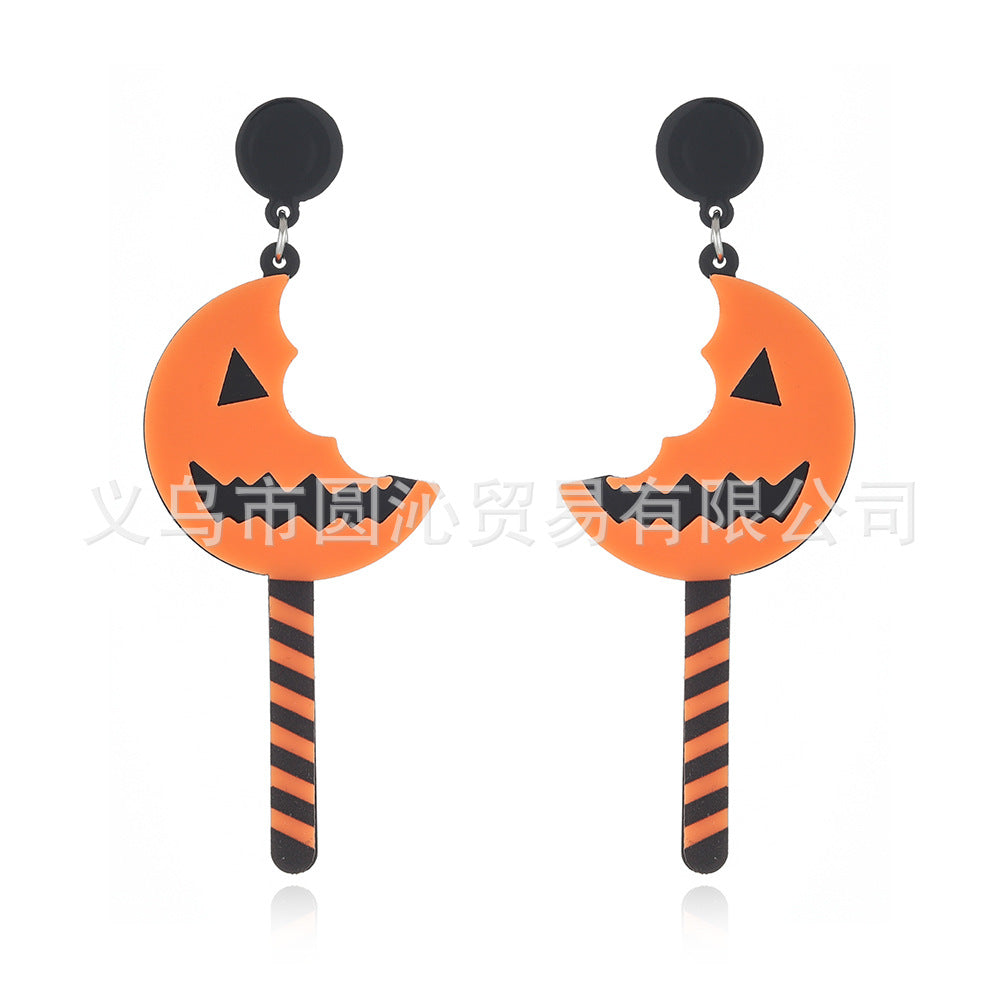 Acrylic Funny Pumpkin Ghost Earrings (Minimo de Compra 3) MYA-YuanQ005