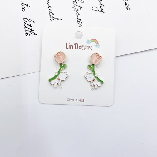 Alloy cute rabbit flower earrings (Minimo de Compra 2) MIC-QiW013