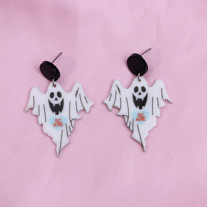 Acrylic Halloween Rainbow Ghost Earrings (Minimo de Compra 2) MYA-DuA048