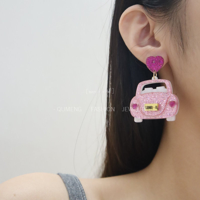 Alloy acrylic pink LOVE earrings MIC-OuG117