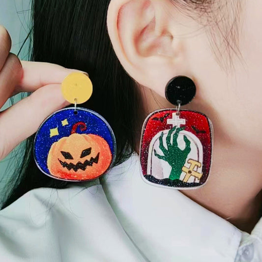 Acrylic Halloween Pumpkin Tomb Earrings (Minimo de Compra 2) MYA-DuA028