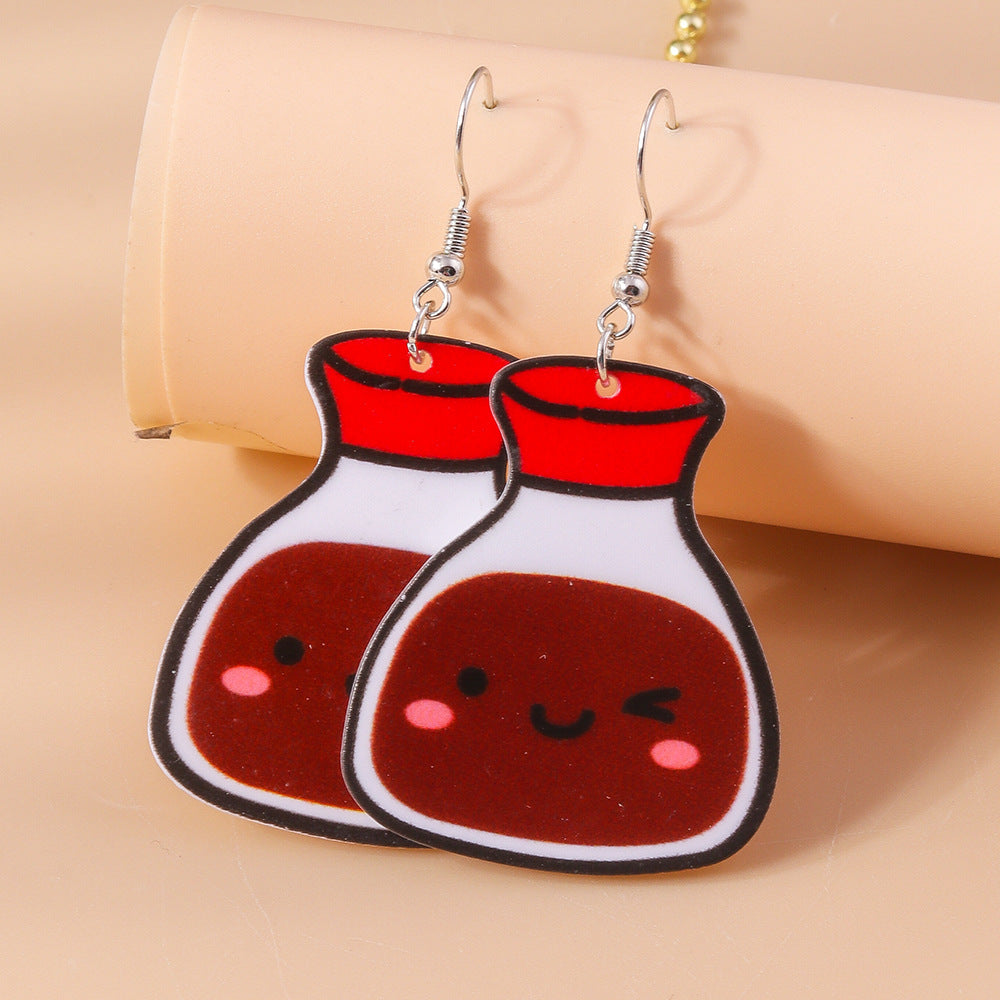 Acrylic cartoon pizza milk tea earrings (Minimo de Compra 2) MIC-YueS008