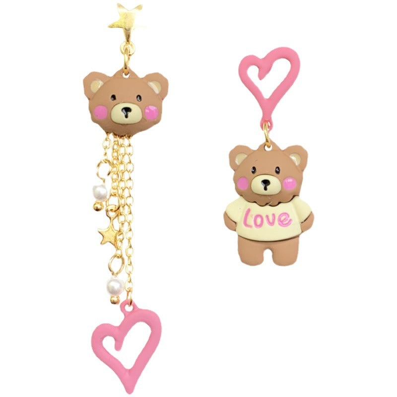 Alloy Pink Bear Asymmetric Earrings (Minimo de Compra 3) MIC-BiS019