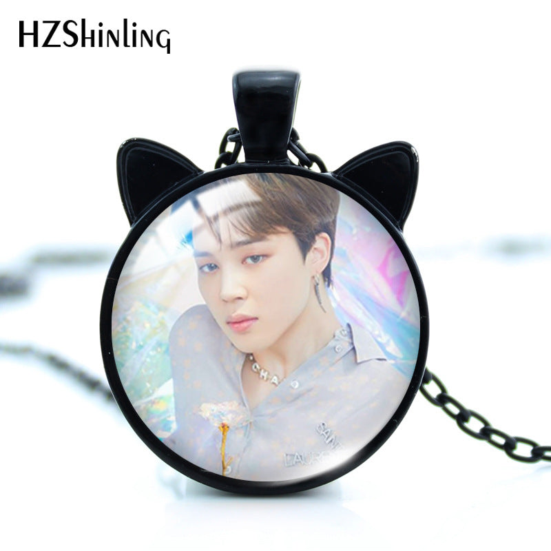 Alloy Time Gem Black Cat Ear Necklace MIC-XiangL032