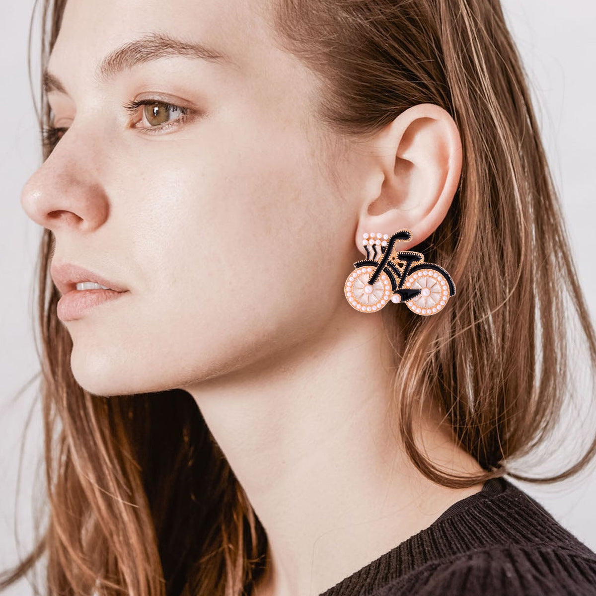 Alloy full diamond bicycle earrings MIC-JuJ023