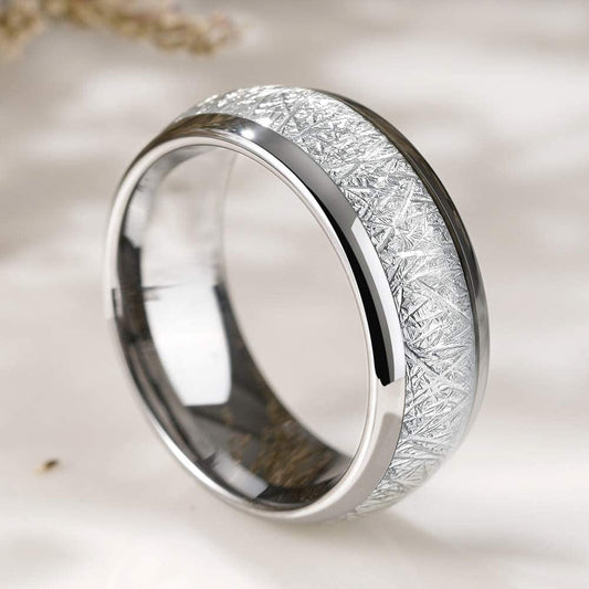 double beveled oil inlaid silk pattern stainless steel ring ts092