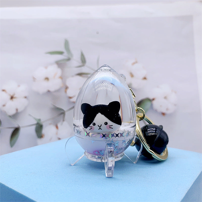 Keychain Acrylic Cute Cat Head Floating Quicksand Bottle MOQ≥2 DMF026