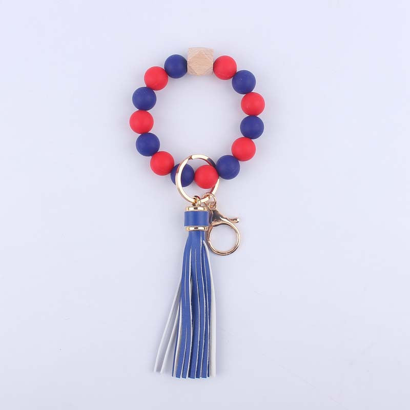 Keychains Silicone Beads Octagon Leather Tassel Wristlet MIC-YWGT003