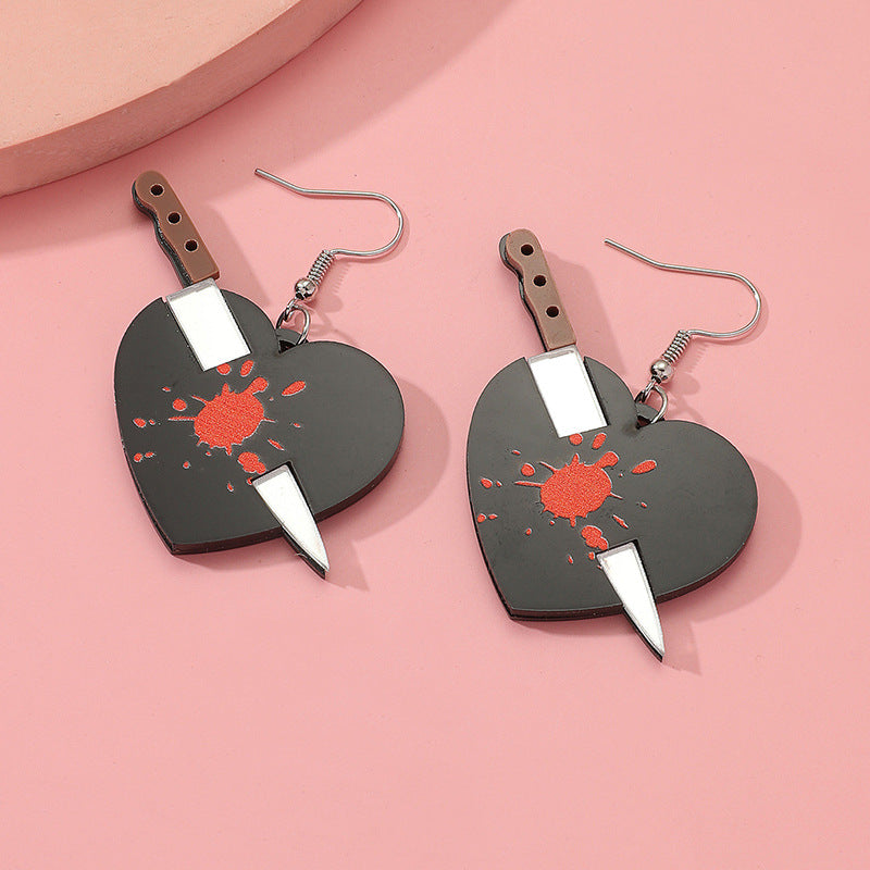 Acrylic Dark Dagger Bleeding Love Earrings MIC-KaiQ018