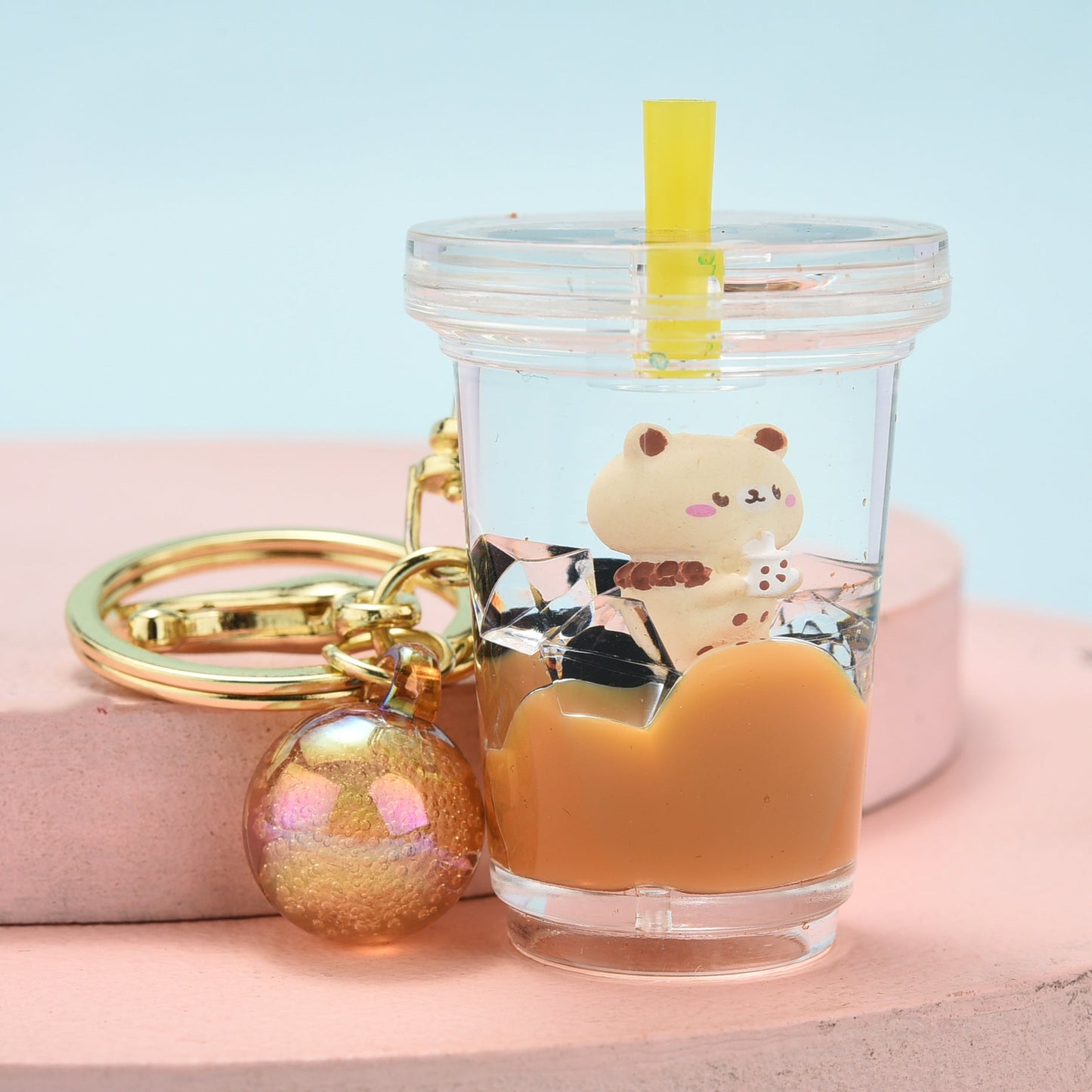 Acrylic Into Oil Floating Pearl Milk Tea Keychain WAN025