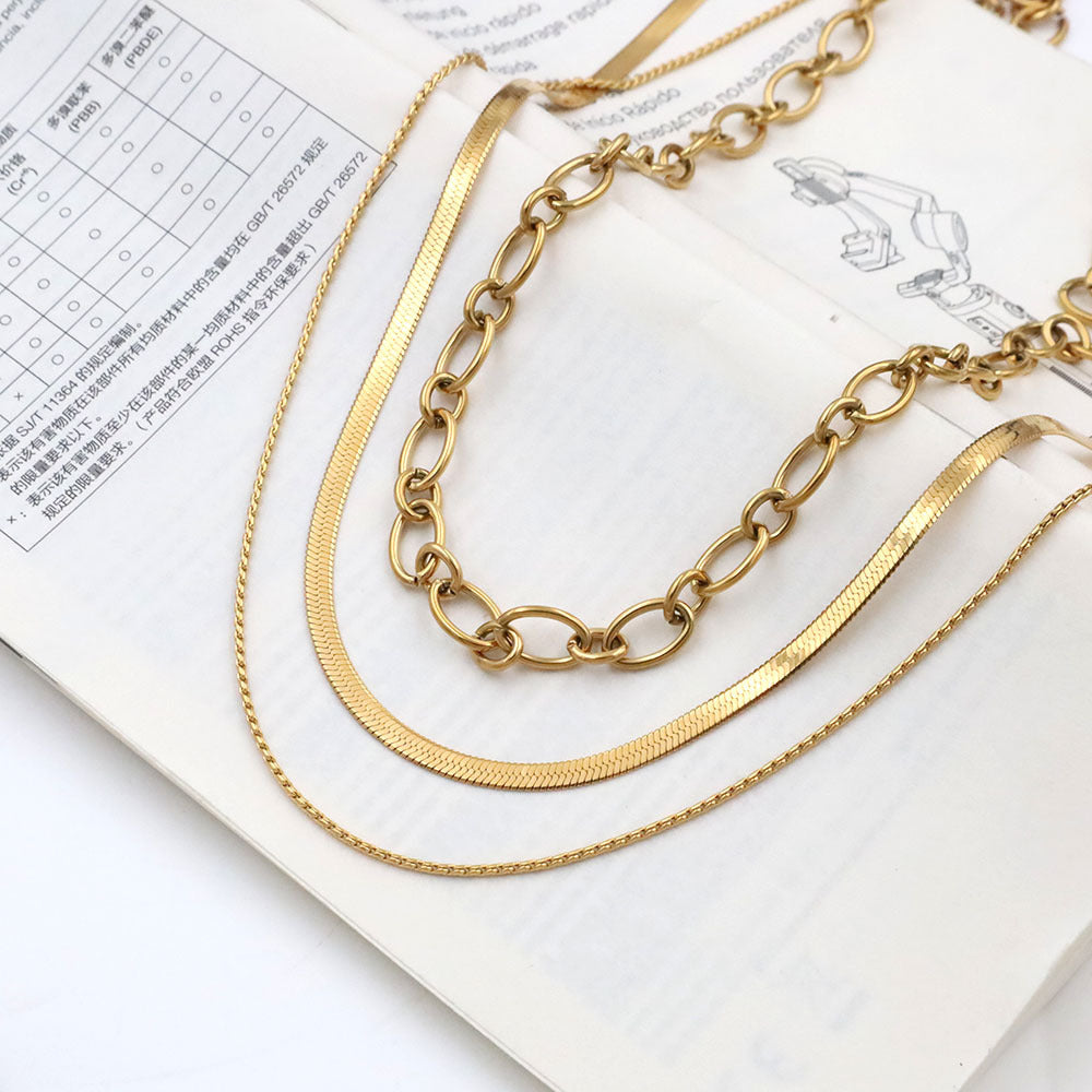 Stainless steel gold-plated multi-layer snake bone necklace MYA-XuanJ026