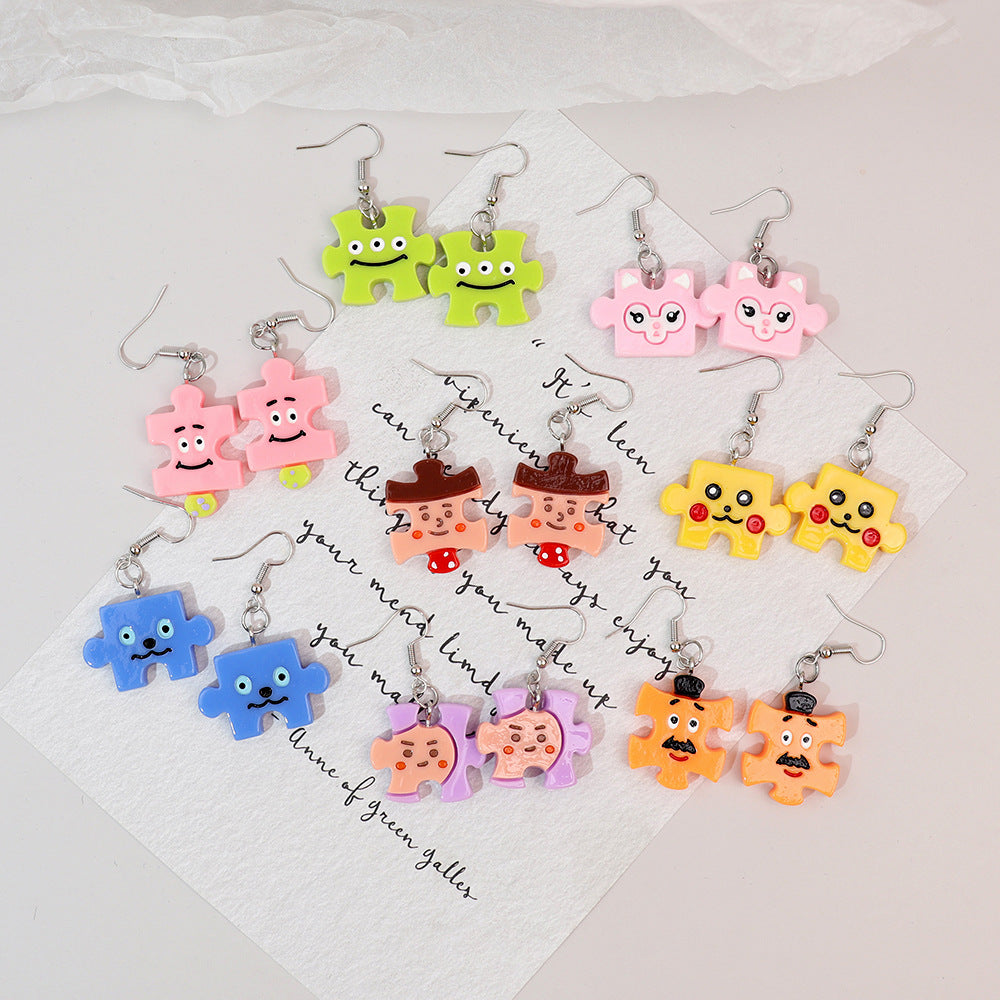 Earrings Resin Fun Cute Colorful Cartoon Building Blocks Puzzle (M) MIC-niqing016