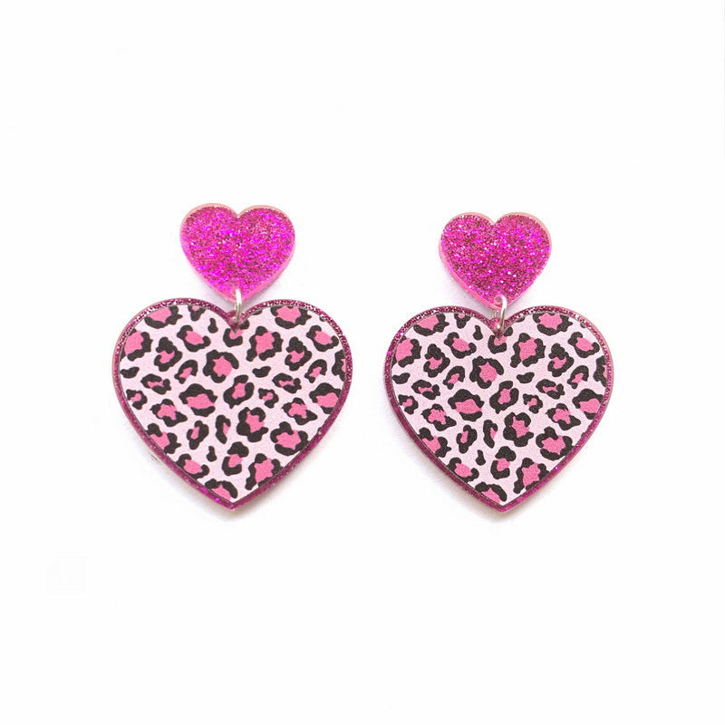 Acrylic Pink Leopard Pattern Sparkling Pink Earrings MIC-XueP142