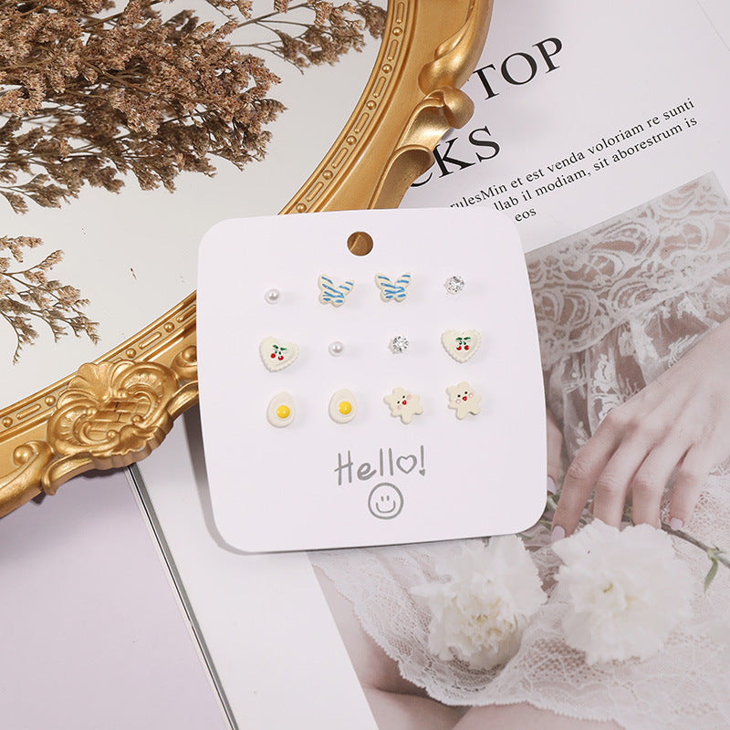 Alloy Flower Butterfly 6 Pair Earrings (Minimo de Compra 5) MIC-ShiY007