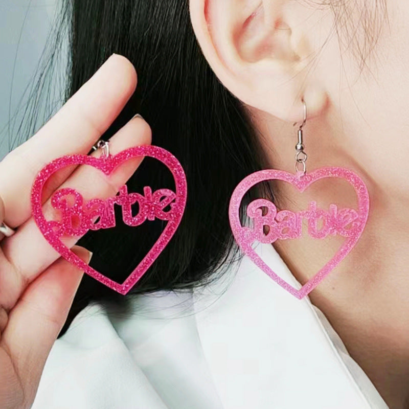 Acrylic Love Hollow Barbie Pink Earrings (Minimo de Compra 2) MYA-DuA051