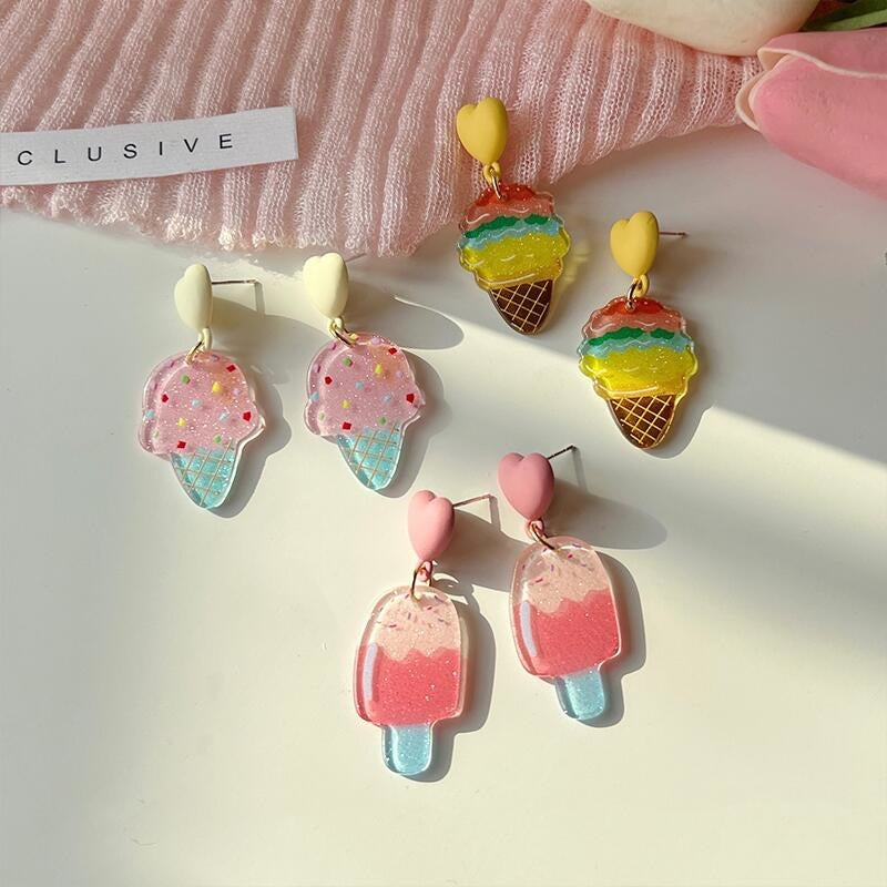 Acrylic Pink Ice Cream Earrings MIC-AXing006