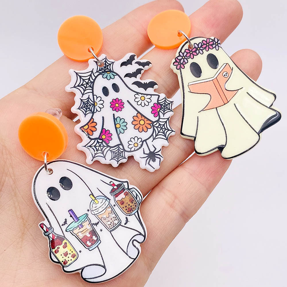 Acrylic Halloween Ghost Pumpkin Earrings (Minimo de Compra 2) MIC-ChenY023