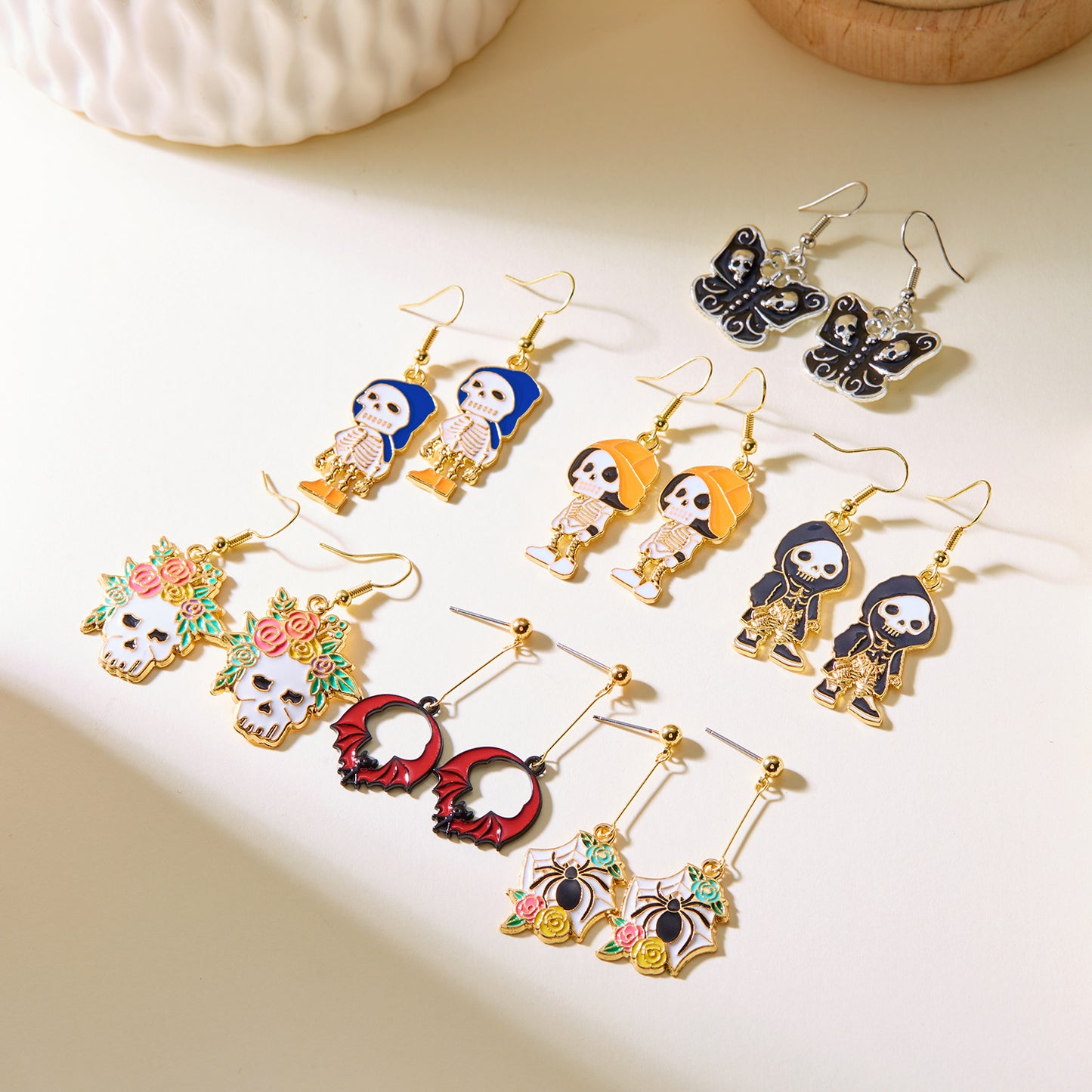 Alloy Halloween Oil Flower Skull Earrings MYA-ChuY014