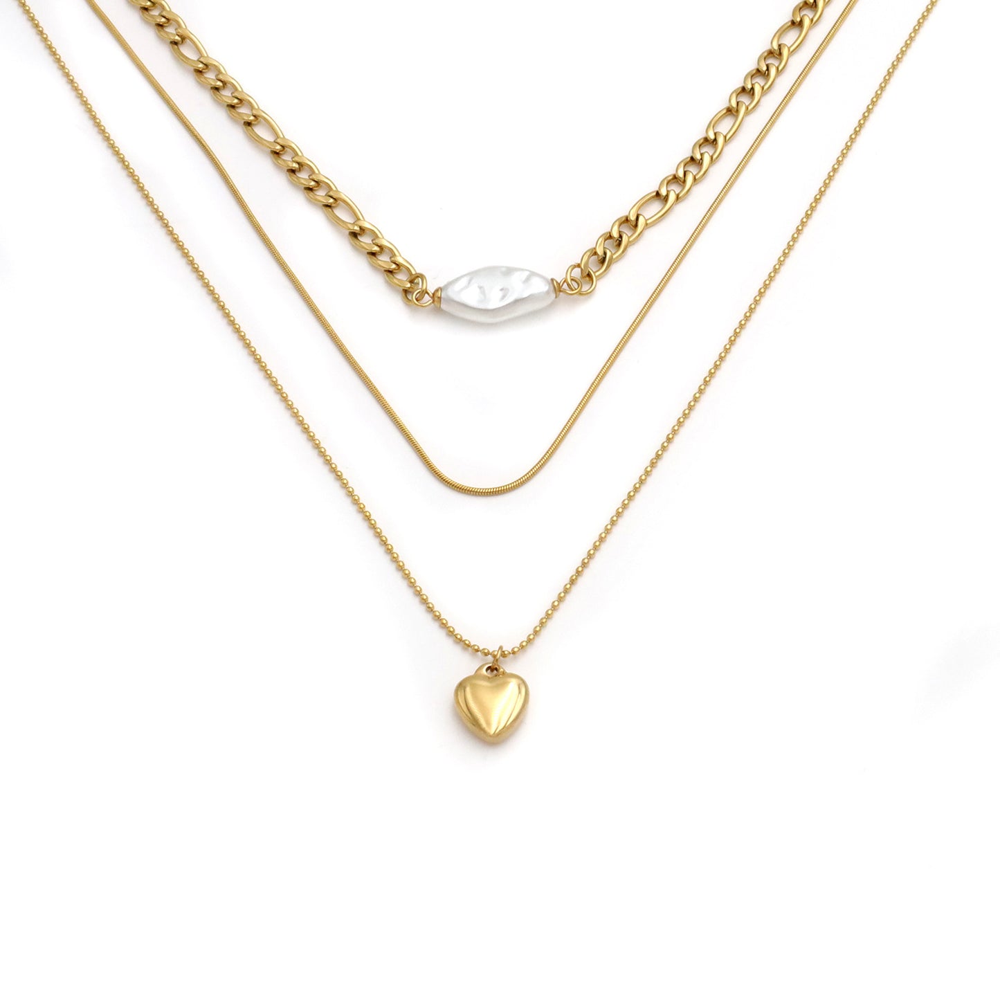 Stainless steel gold-plated triple layered heart-shaped necklace MYA-XuanJ040