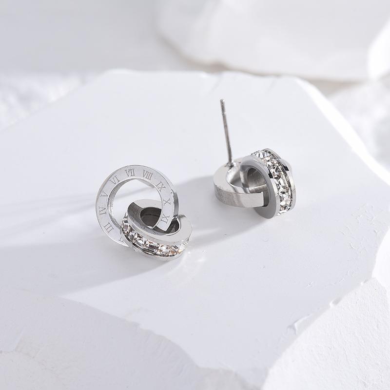 Romaji Stainless Steel Earrings with Diamonds