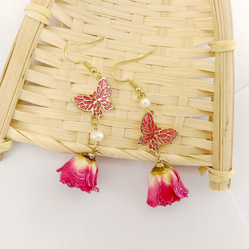 Alloy Eternal Rose True Flower Earrings MIC-MSY014