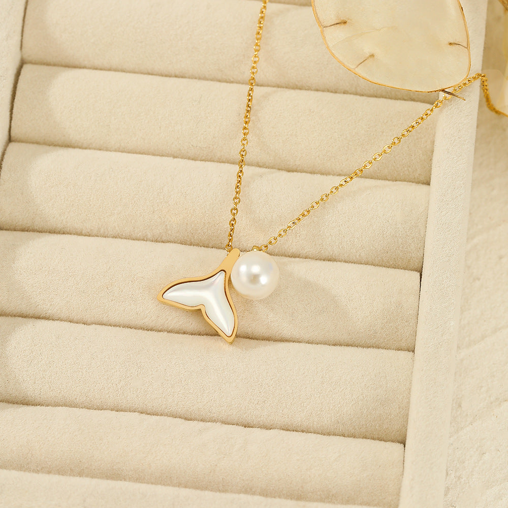 Stainless steel pearl fish tail necklace (Minimo de compra 2) MIC-ChenH031