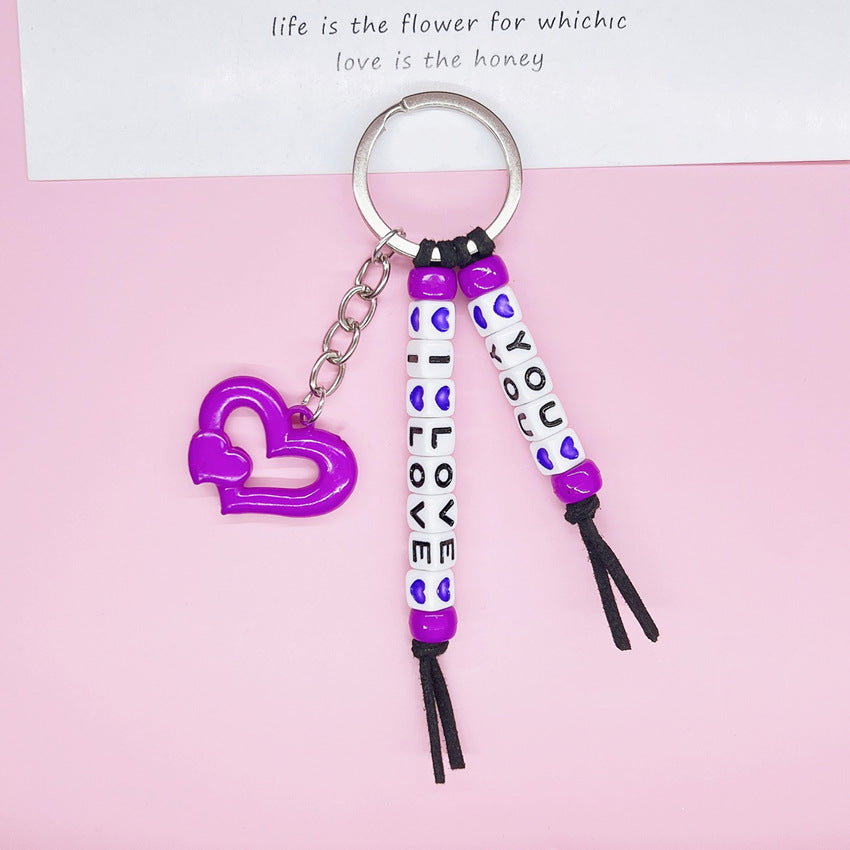 Keychains Acrylic Alloy Bohemia I LOVE YOU MIC-RRui001