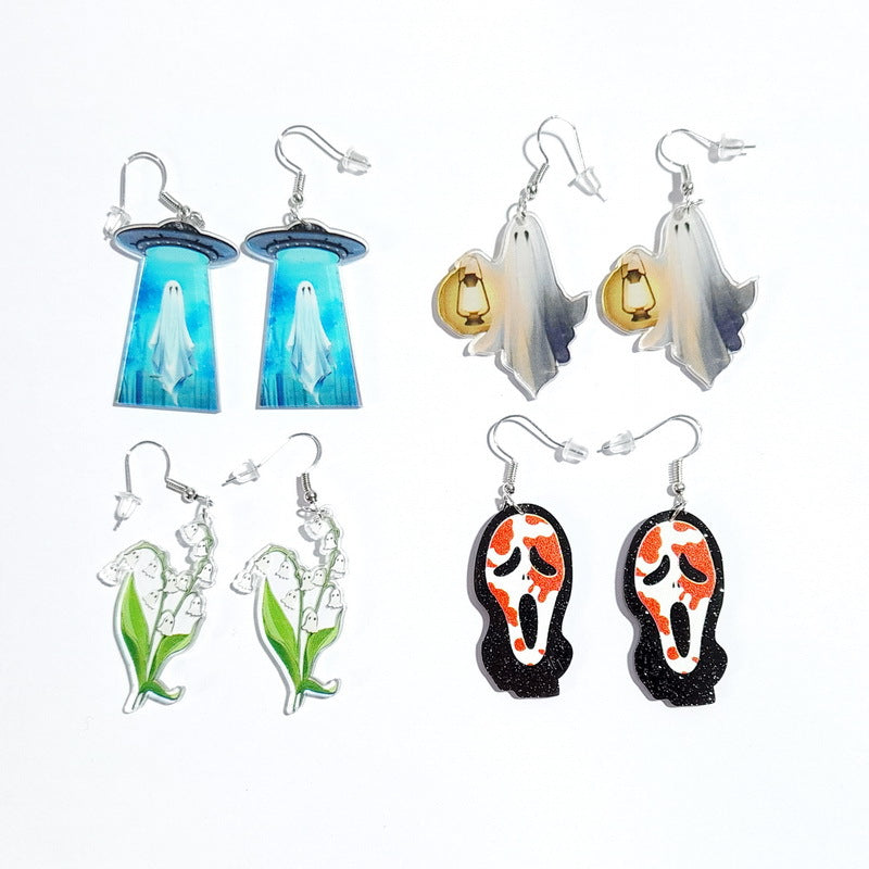 Acrylic ghost flying saucer earrings MYA-XueP015