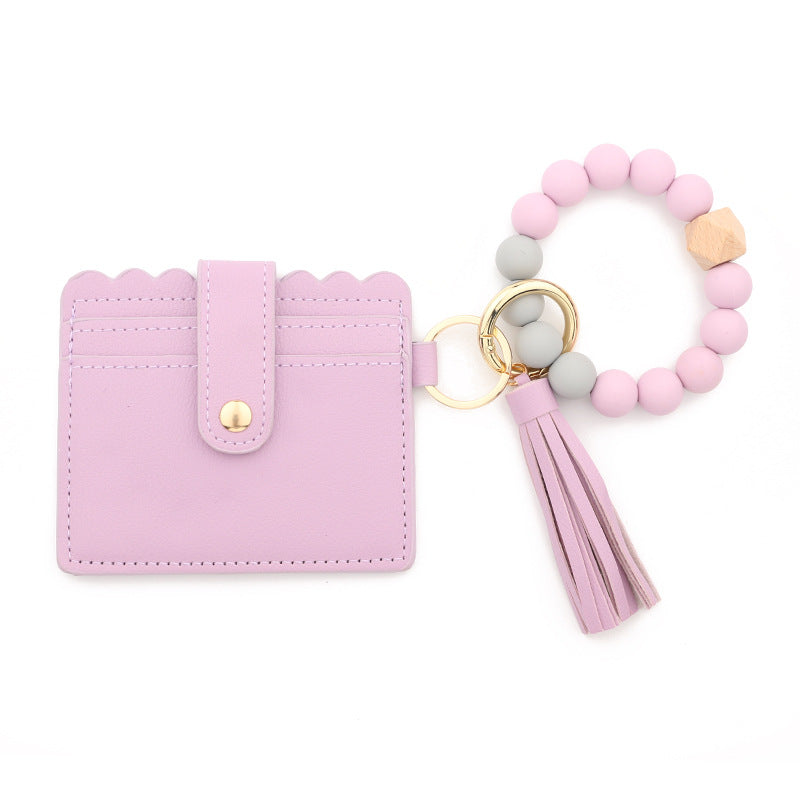 Keychains PU Silicone Bead Tassel Ladies Wallet Bracelet Card Holder MIC-NuoYi019