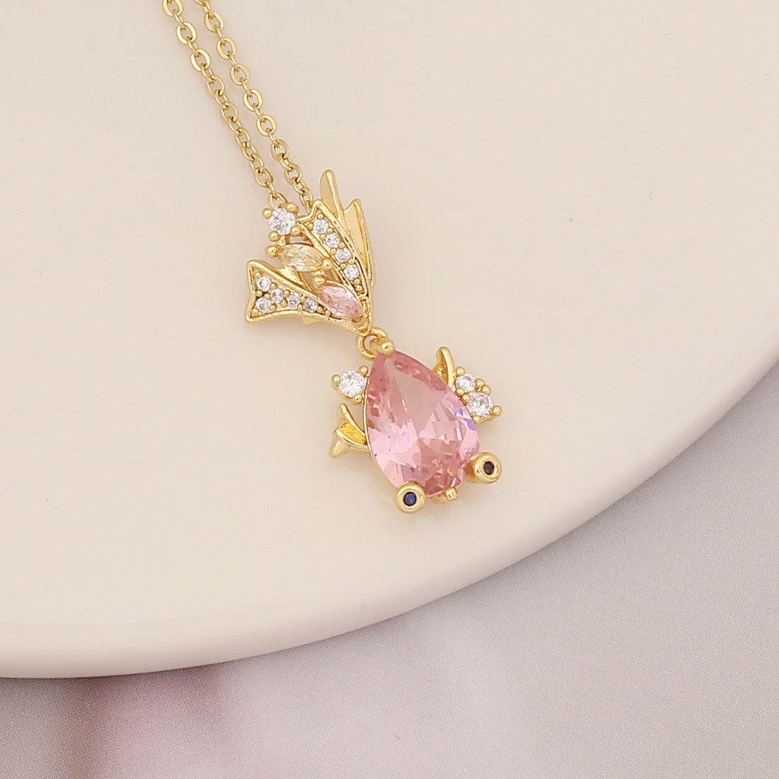 Necklaces Copper Zircon Stainless Steel Pink Butterfly Heart BingM024