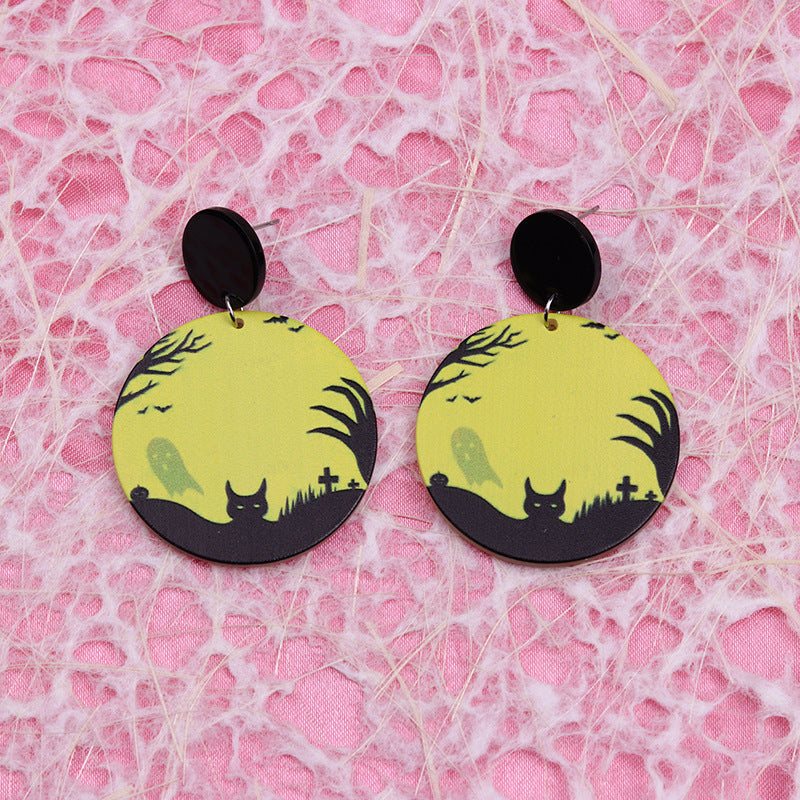 Acrylic Halloween Moon Bat Earrings (Minimo de Compra 2) MIC-DuA021