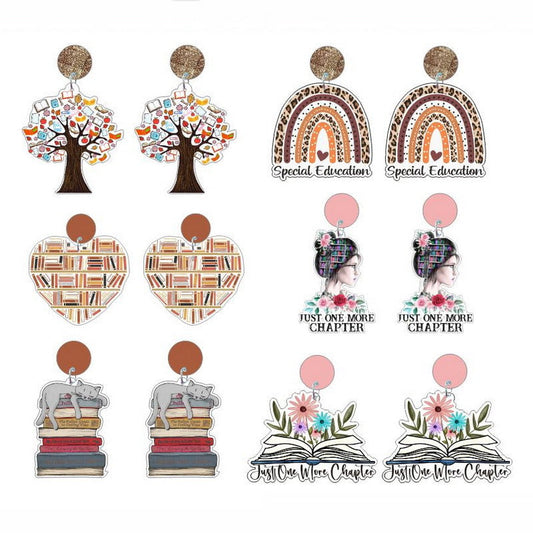 acrylic tree rainbow cat teacher earrings Minimo de compra 2 XUEP039