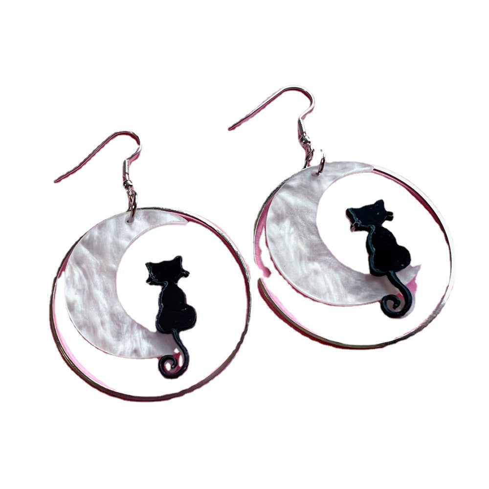 Alloy Moon Cat Earrings MIC-AnM008