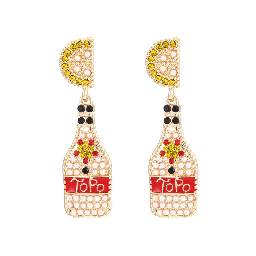 Alloy colored diamond wine bottle earrings MIC-ManY006