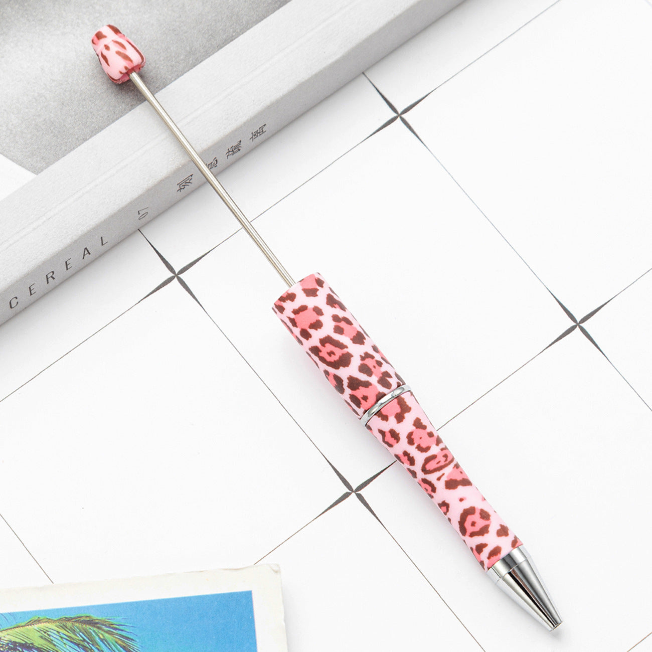 DIY Leopard Floral Cow Plastic Bead Pen HuaH002