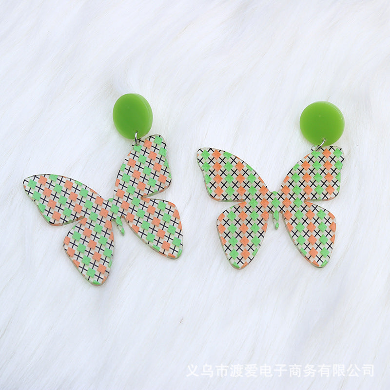 Acrylic Clover Hat Butterfly Earrings MIC-DuAi006