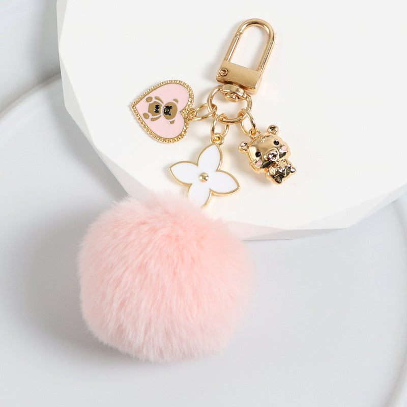 Keychains Hair Ball Alloy Love Bear Hair Ball Minimo de compra 2 MIC-YiXing001