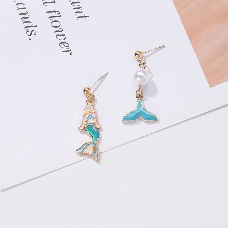 Alloy mermaid shell pearl earrings MIC-QiW015