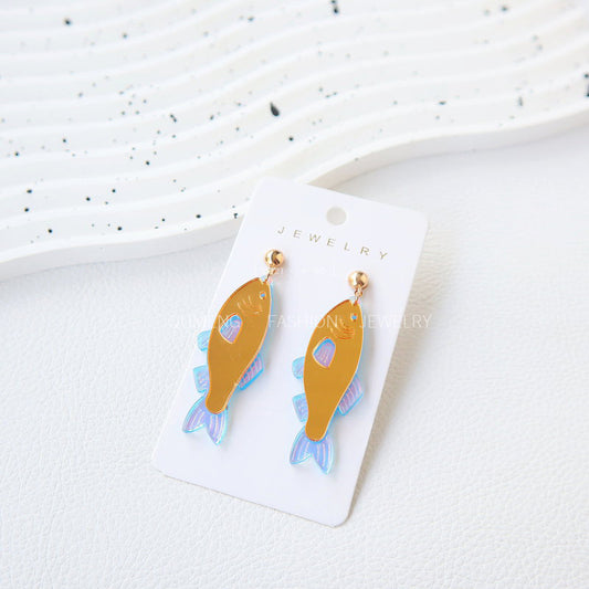 Alloy acrylic gold mirror fish earrings MIC-OuG125