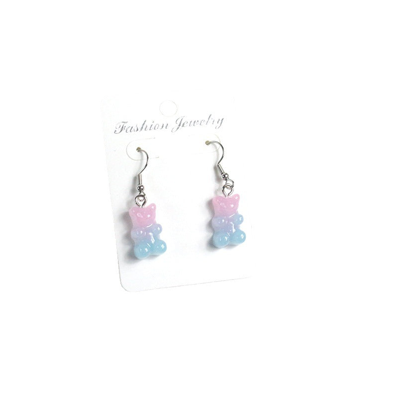 Acrylic Gradient Candy Little Bear Earrings  (Minimo de Compra 2) MYA-PingH015