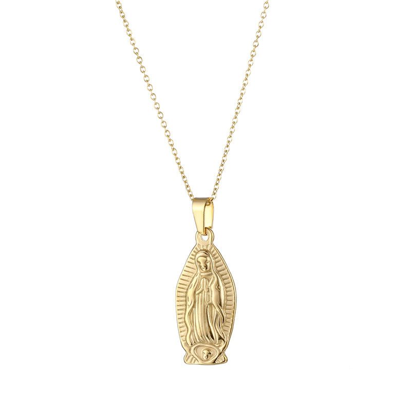 Stainless Steel Virgin Mary Plaque Necklace MYA-QingR020