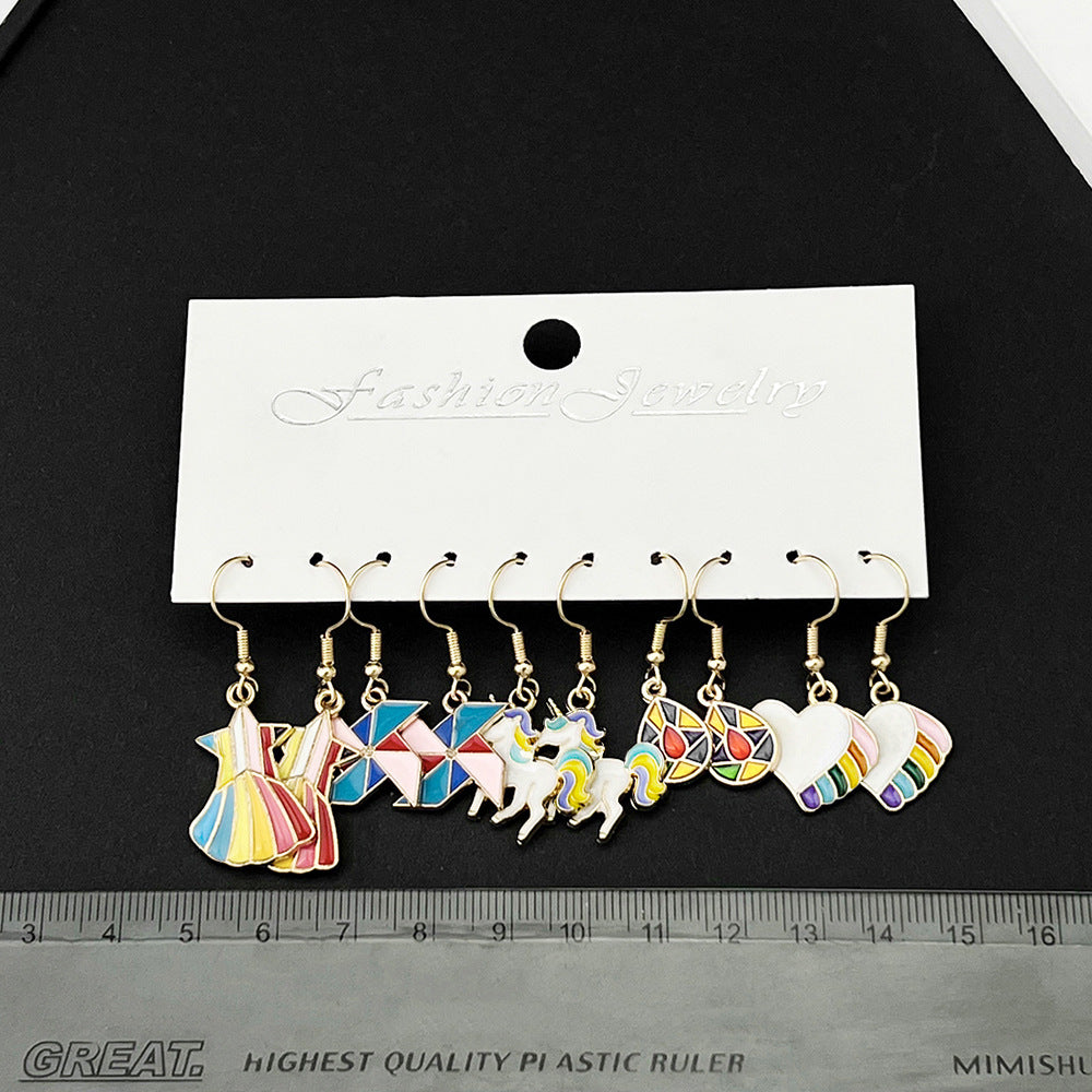 Alloy 5 pairs of Rainbow Star Earrings (Minimo de compra 5) MIC-LuN002