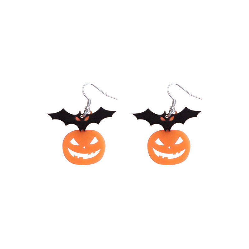 Acrylic Halloween Bat Pumpkin Earrings (Minimo de Compra 3) MIC-OuG070