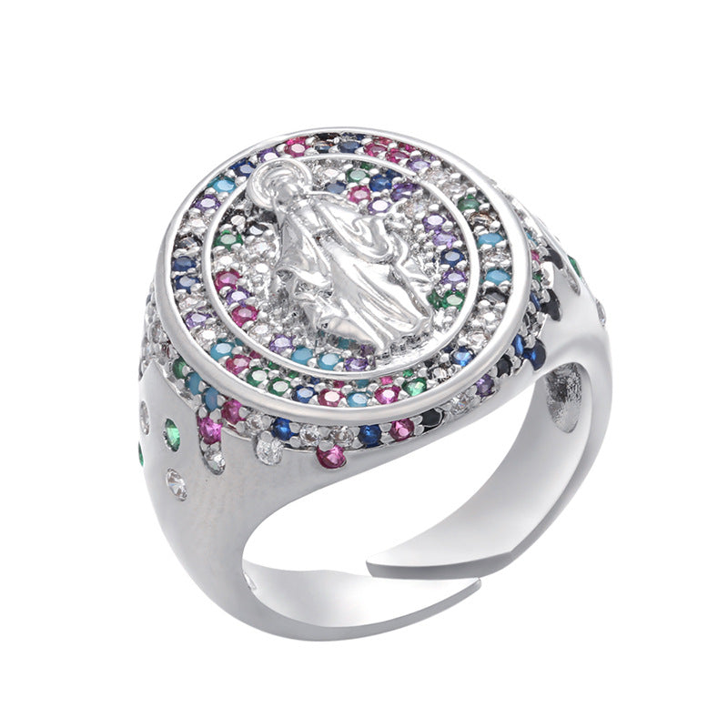 Micropaved Zirconia Colored Diamond Madonna Ring MIC-JuC001