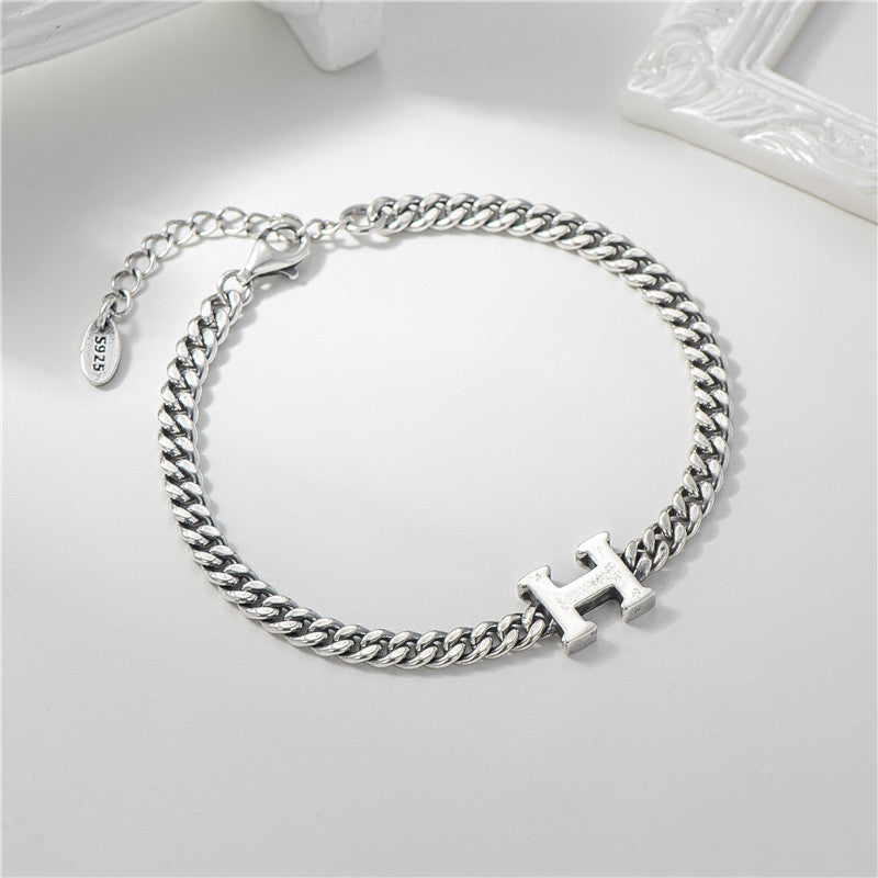 S925 Sterling Silver Letter H Bracelet US-JiaY020