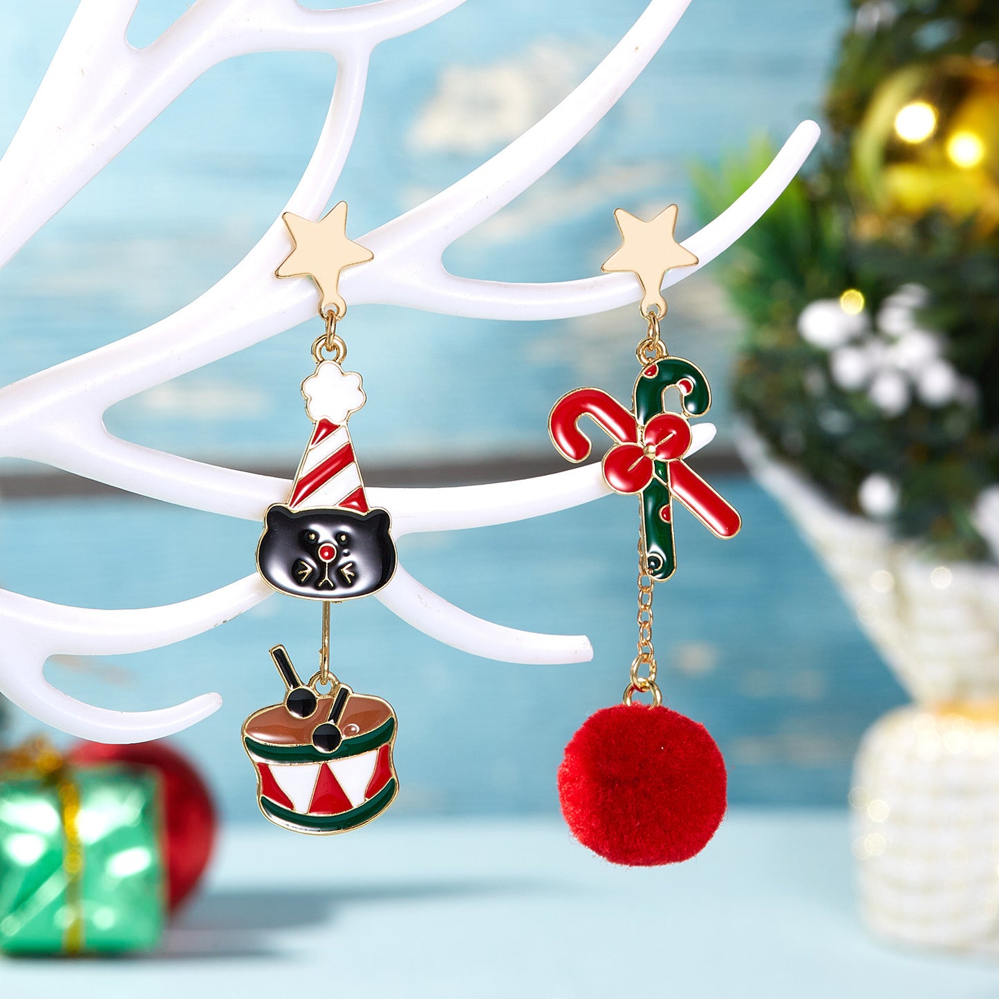 Alloy Santa Claus Bell Snowflake Earrings (Minimo de Compra 2)  MIC-JueH002