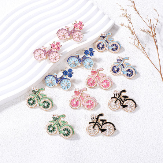 Alloy full diamond bicycle earrings MIC-JuJ023