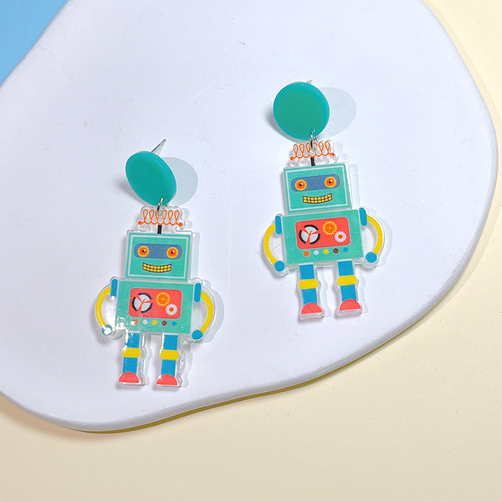 Acrylic robot rainbow hat earrings  (Minimo de Compra 2) MYA-PingH013